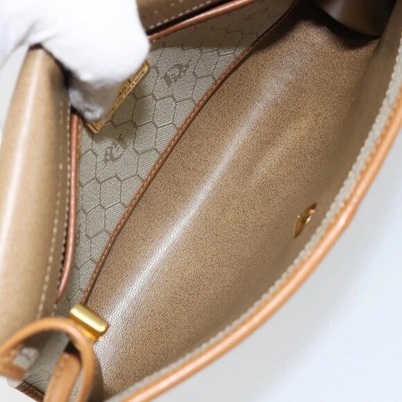 Christian Dior Honeycomb Canvas Shoulder Bag PVC Leather Beige Gold Auth BA7080 - Picture 10 of 16